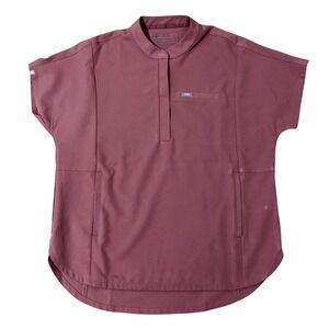 FIGS Technical Collection Mauve Mandarin Collar Quarter-Zip Scrub Top Womens M